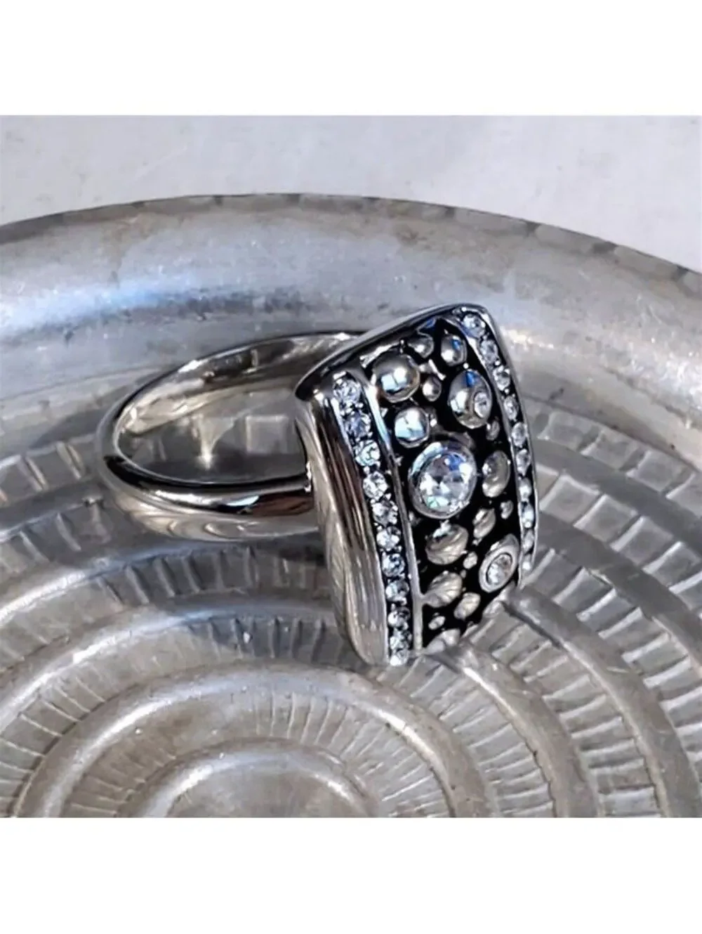 Silver Plated Austrian Crystal Bauble Design Geometric Cocktail Ring Size 8